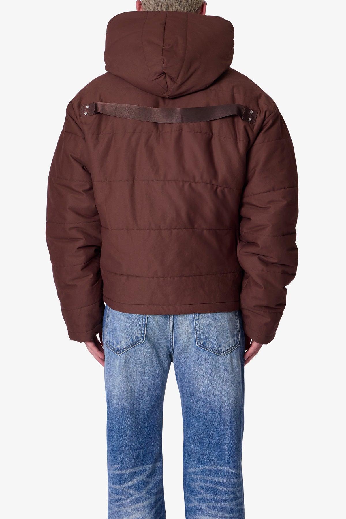 Crossed Trench Puffer Jacket - Brown Product Image