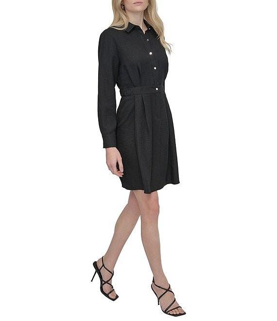 DKNY by Donna Karan Point Collar Long Sleeve Button Front Melange Washer Shirtdress Product Image