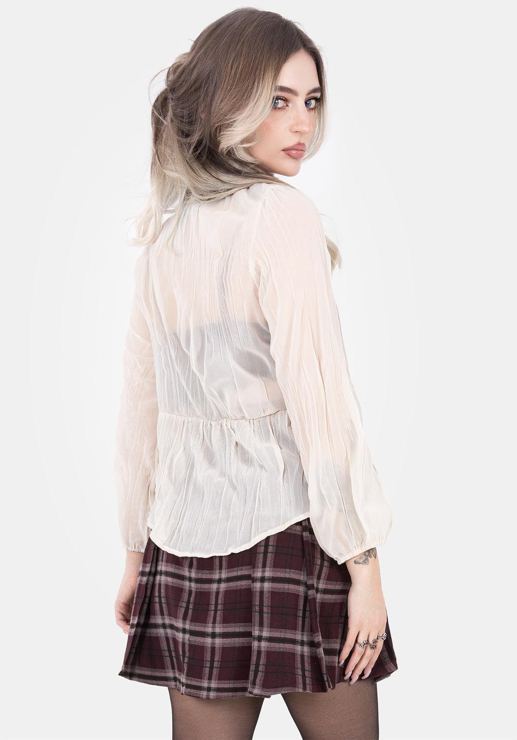 Villain Textured Tie Front Peplum Blouse - White Product Image