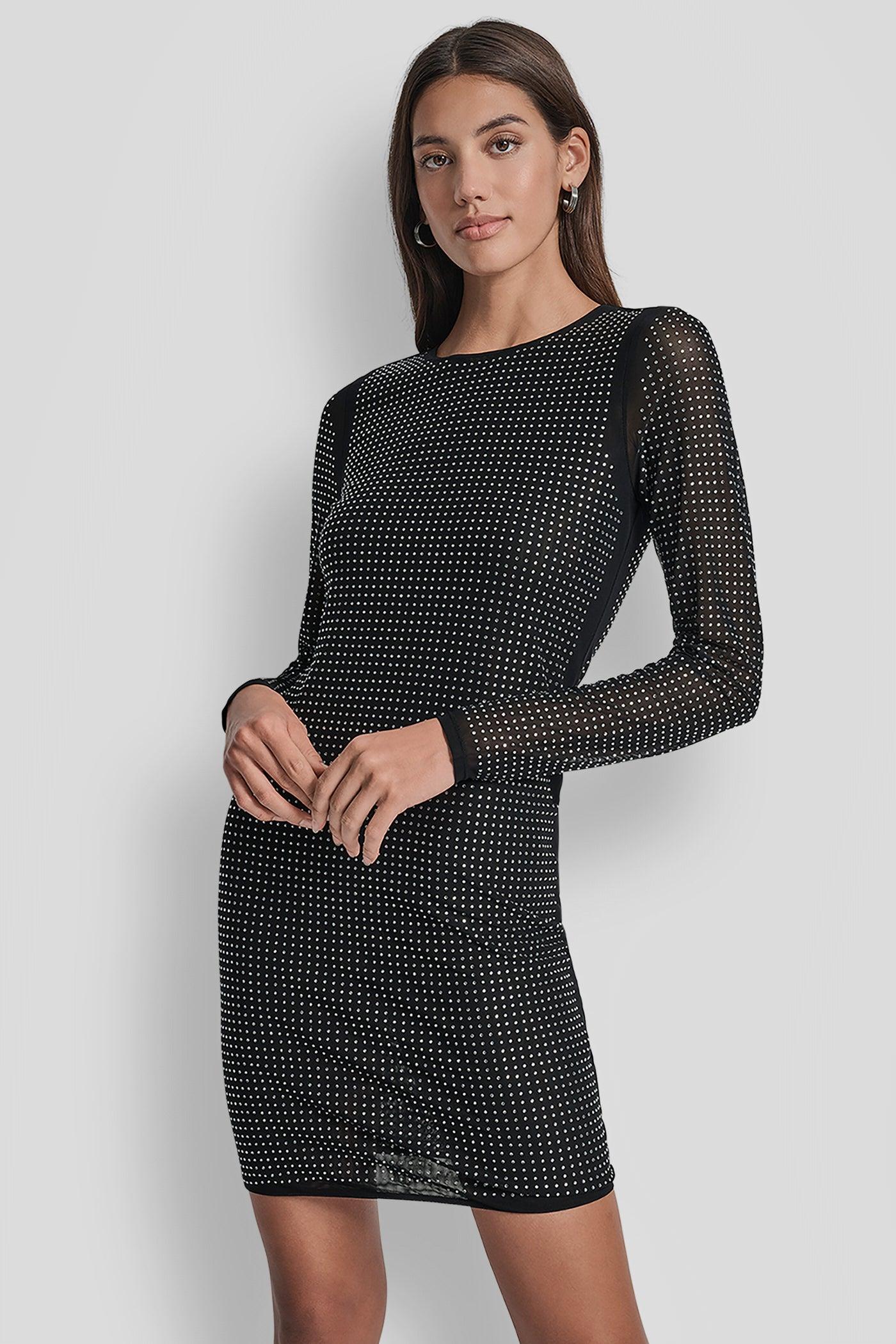 DOME STUDS MESH LONG SLEEVE DRESS Product Image