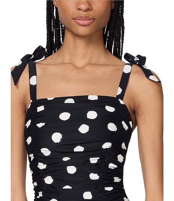 kate spade new york Dotted Print Square Neck Shirred Bandeau One Piece Swimsuit Product Image