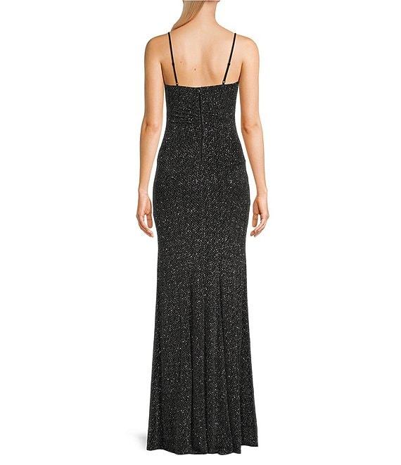 Honey and Rosie Cowl Neck Shirred Front Slit Long Dress Product Image