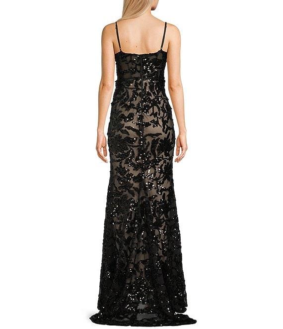 B. Darlin Spaghetti Strap Illusion Bodice Godet Slit Dress Product Image