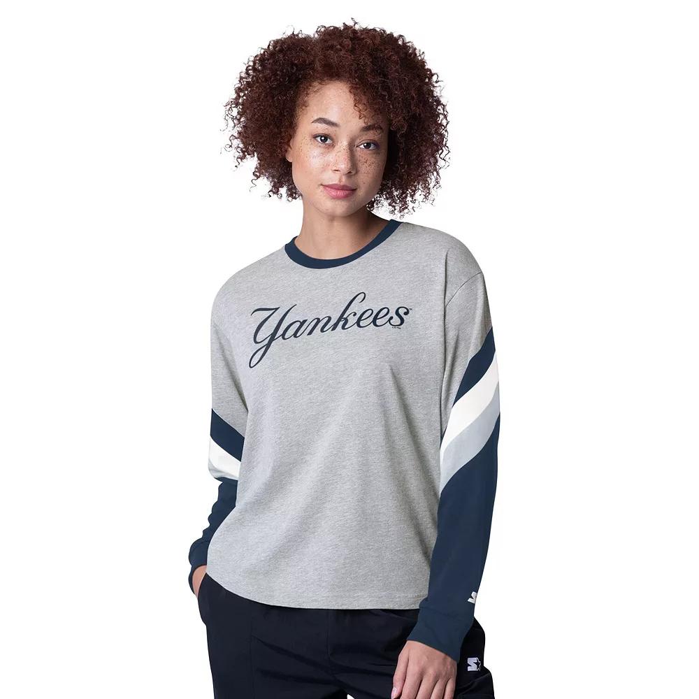 Womens Starter Heather Gray New York Yankees Triple A Fashion Color Block Long Sleeve Top Product Image