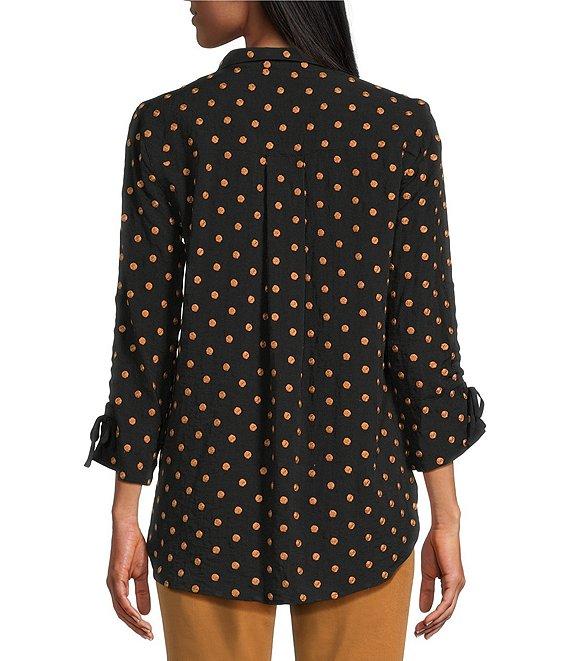 John Mark Embroidered Polka Dot Cinch Tie Sleeve Button Front Tunic Product Image