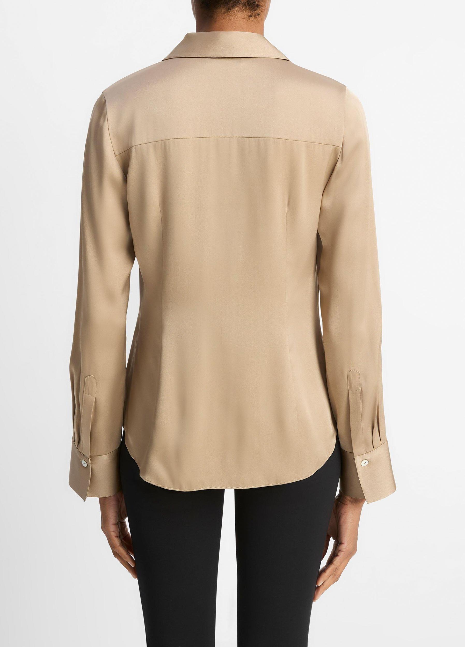 Silk-Blend Slim Button-Front Blouse Product Image