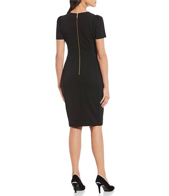 Calvin Klein Short Pleated Sleeve Crew Neck Sheath Dress Product Image