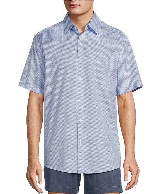 Roundtree & Yorke Short Sleeve Wave Print Poplin Sport Shirt Product Image