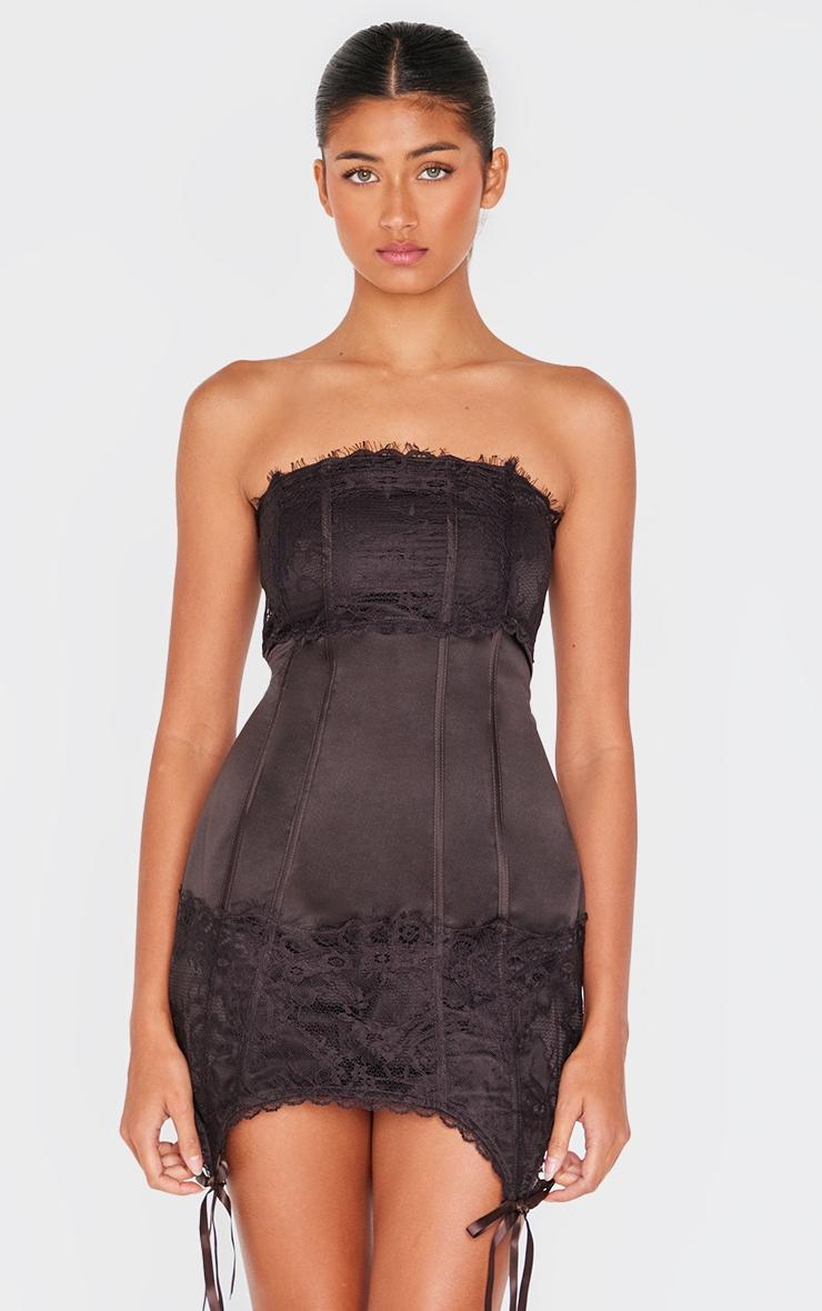 Chocolate Lace Corset Mini Dress Product Image