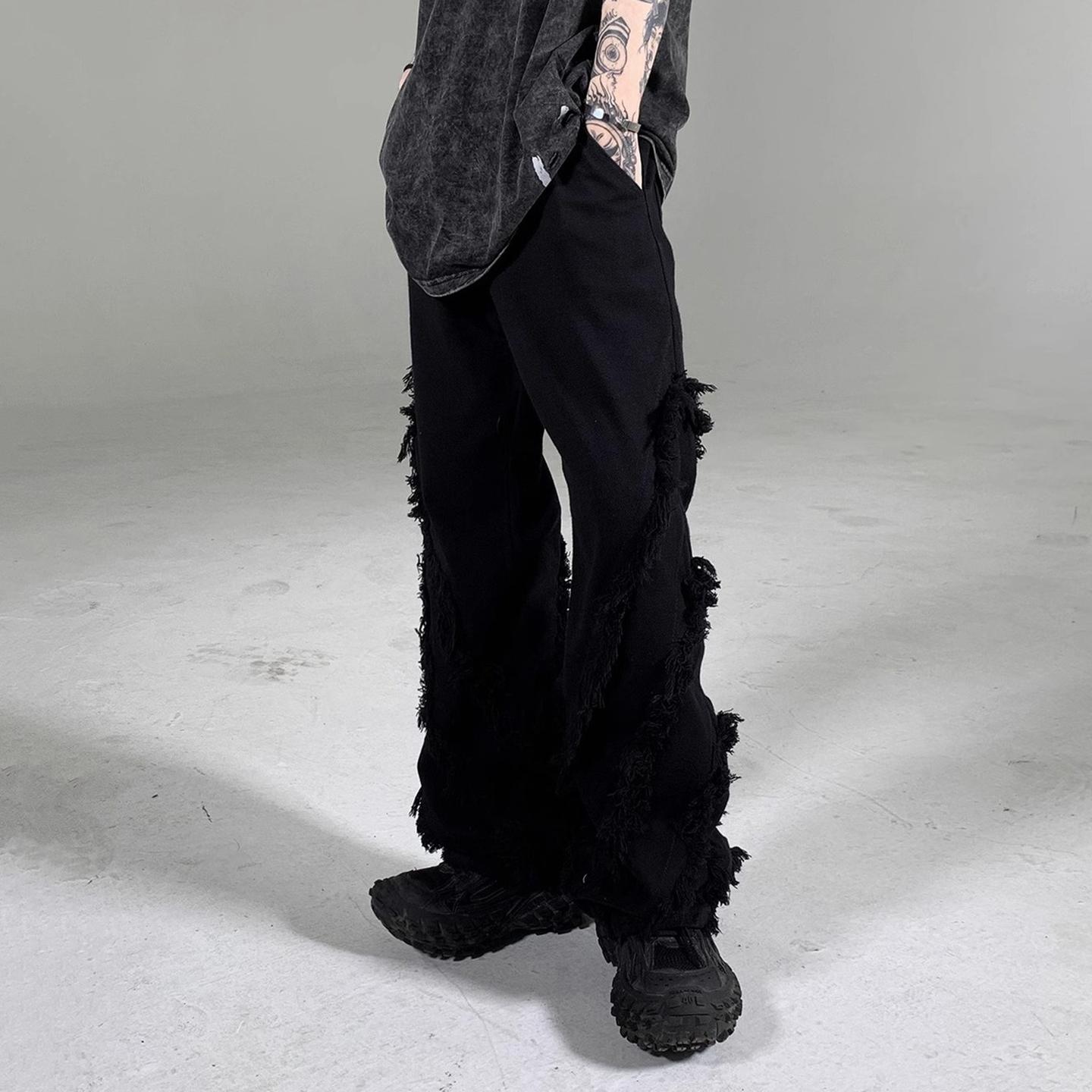 Sopula Men's American High Street Fringed Straight Jeans Product Image