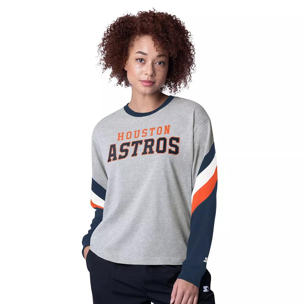 Women's Starter Heather Gray Houston Astros Triple A Fashion Color Block Long Sleeve Top,  Product Image