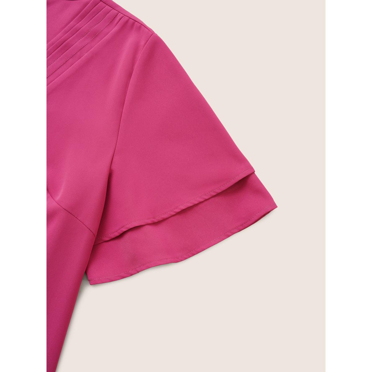 Plus Size RedViolet Anti-Wrinkle Pleated Tiered Flutter Sleeve Blouse Women Office Short sleeve V-neck Work Blouses BloomChic 28/5X Product Image
