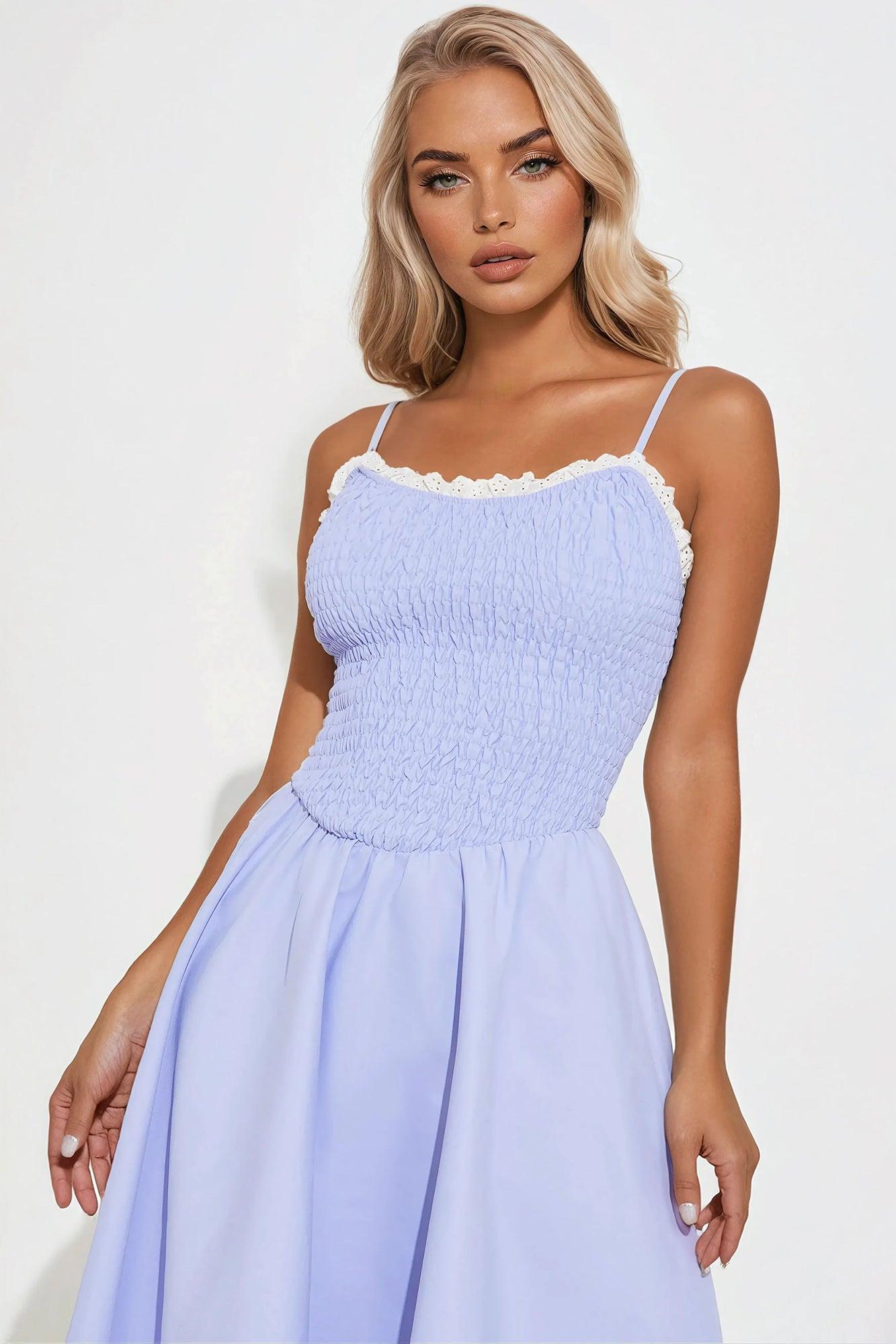 Tia Smocked Midi Dress - Lavender Product Image