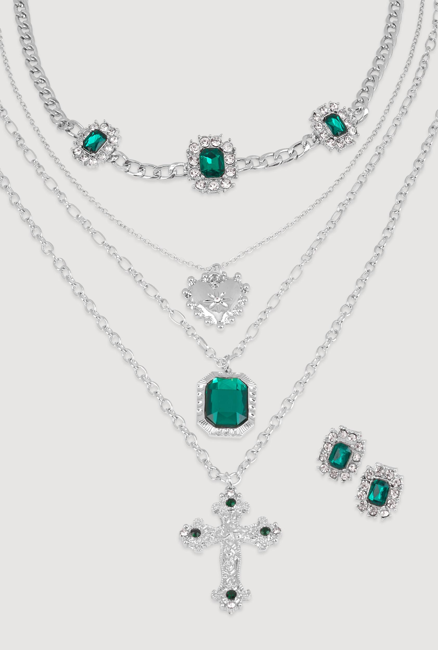 Circle Pendant Layered Necklace and Drop Earrings Unisex Product Image