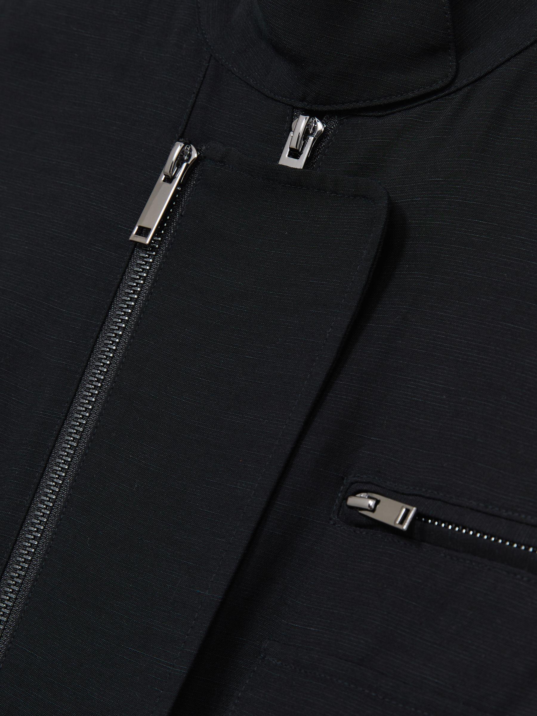 Utility Zip Through Jumpsuit With Linen in Black Product Image