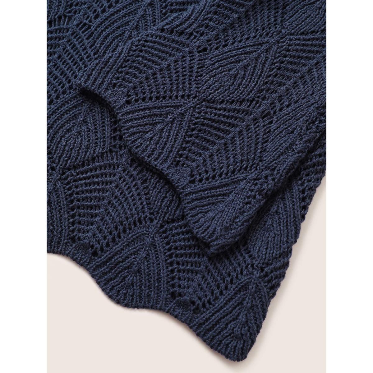 Plus Size Solid Hollow Out Tassel Knot Neck Pullover Midnight Women Casual Long Sleeve V-neck Everyday Pullovers BloomChic 12/L Product Image