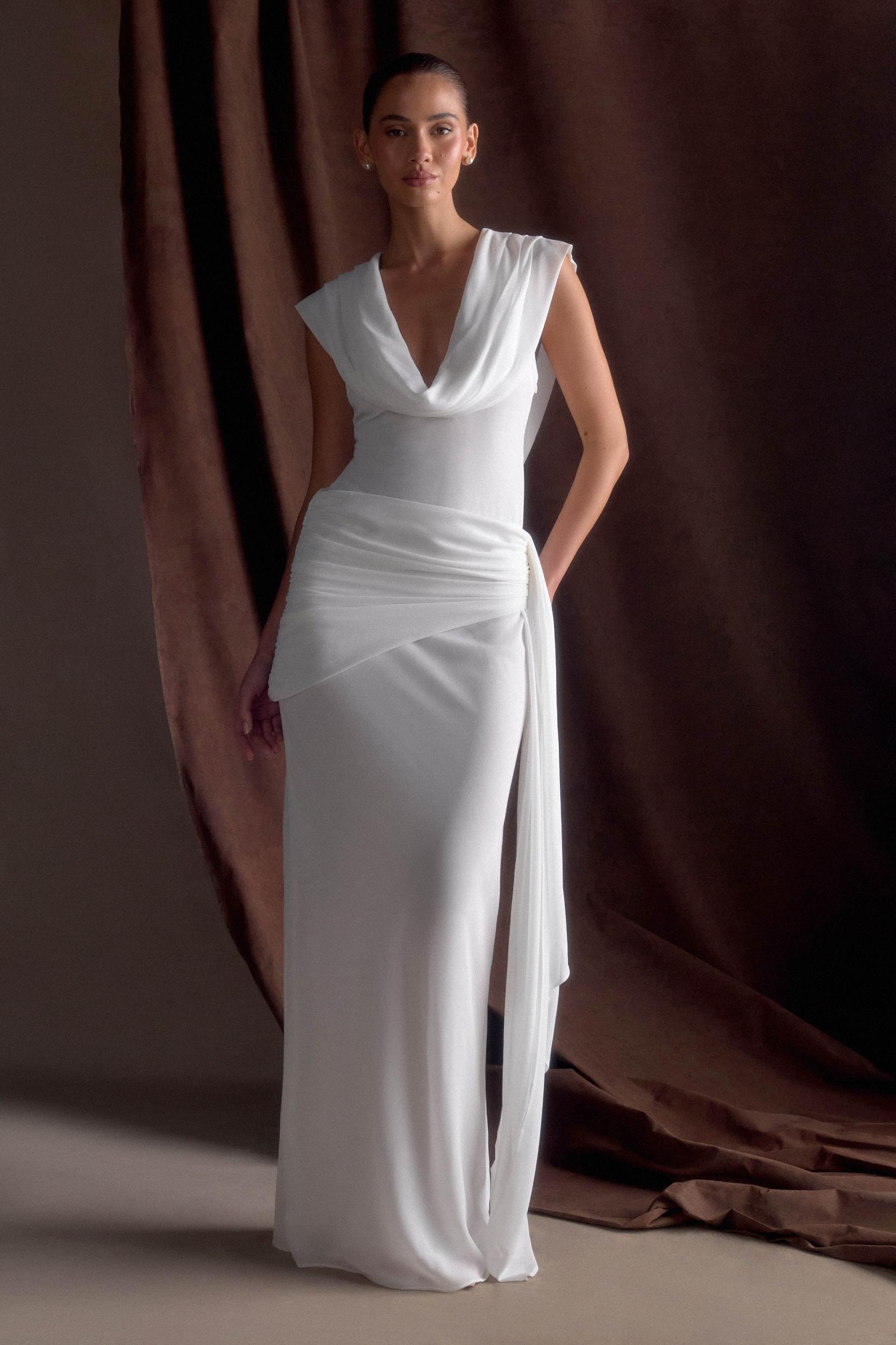 Giulia Chiffon Draped Maxi Dress - White Product Image