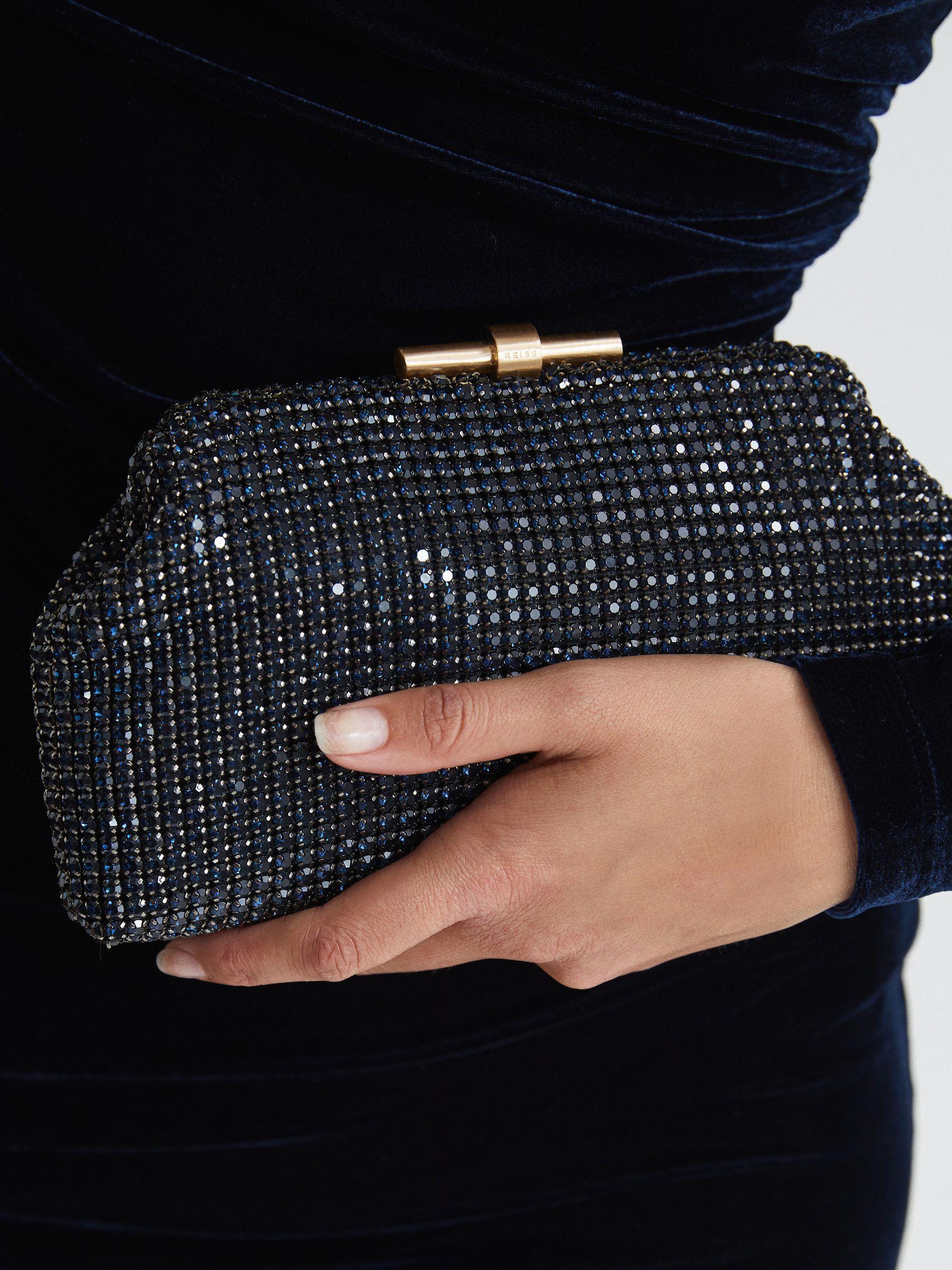 Embellished Clutch Bag in Navy Product Image