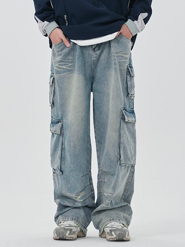Men's Washed Multi Pocket Cargo Jeans Product Image