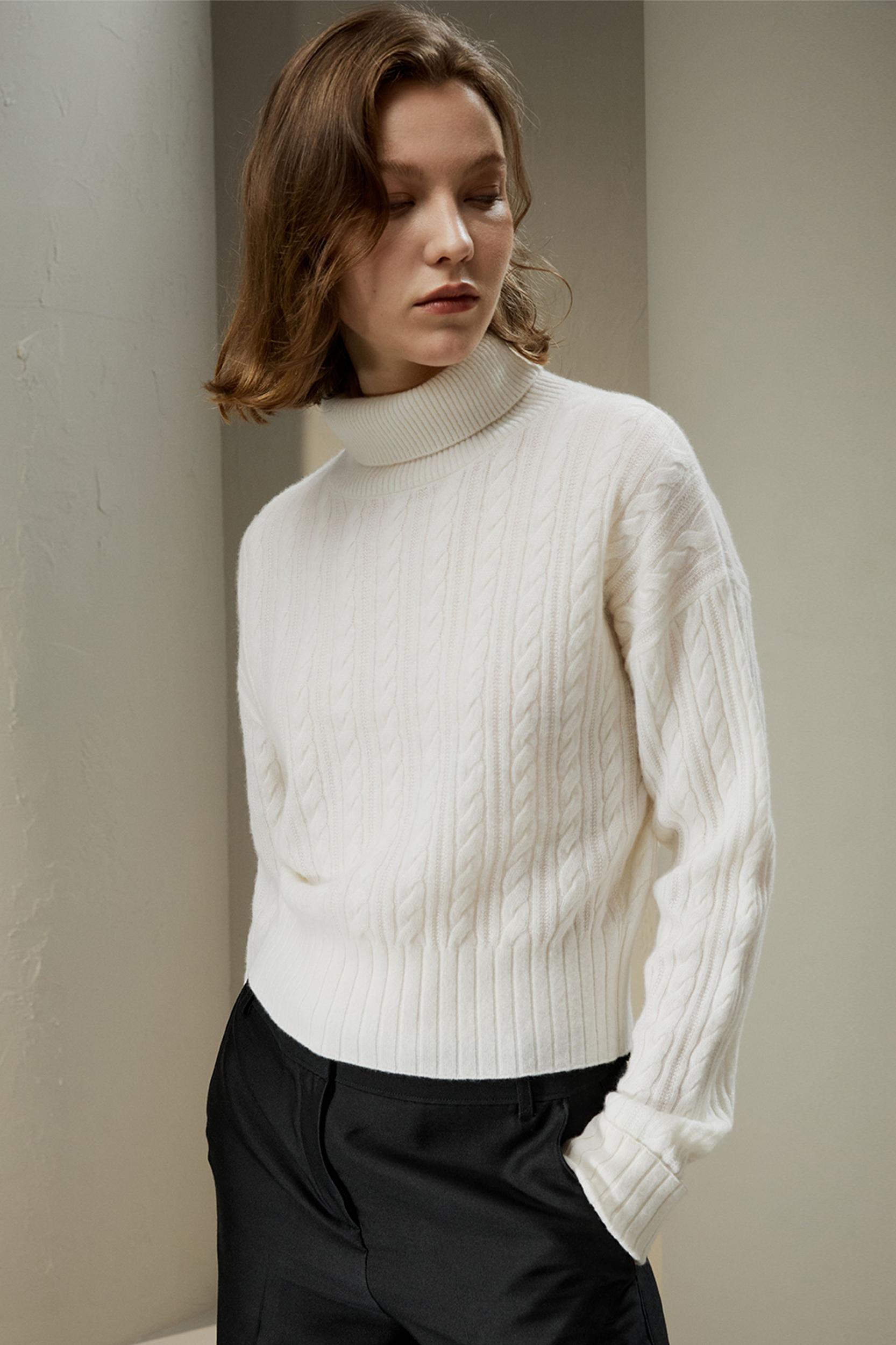 Classic Cable Knit Turtleneck Sweater Product Image