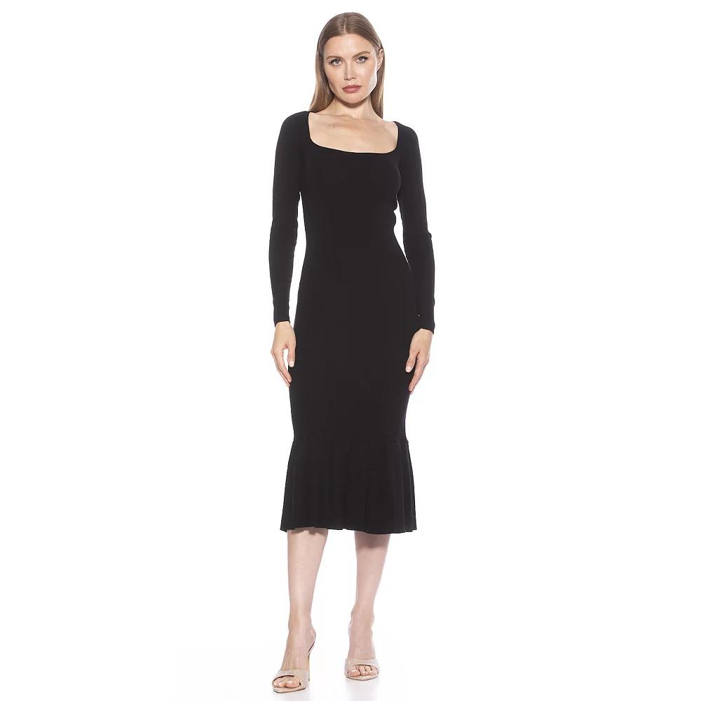 Women's ALEXIA ADMOR Reese Long Sleeve Ribbed Knit Square Neck Midi Dress,  Product Image