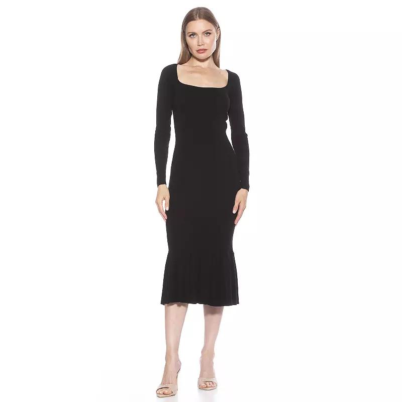 Women's ALEXIA ADMOR Reese Long Sleeve Ribbed Knit Square Neck Midi Dress,  Product Image