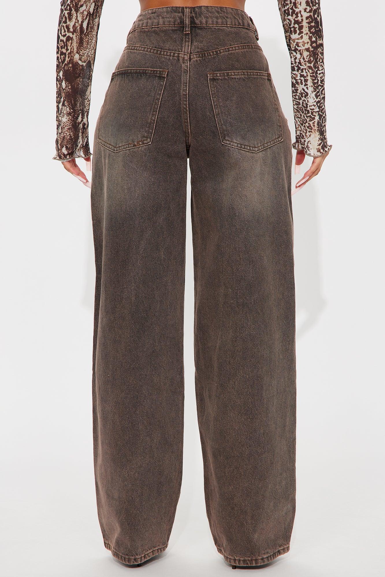 Look At You Go Non Stretch Wide Leg Jeans - Brown Female Product Image