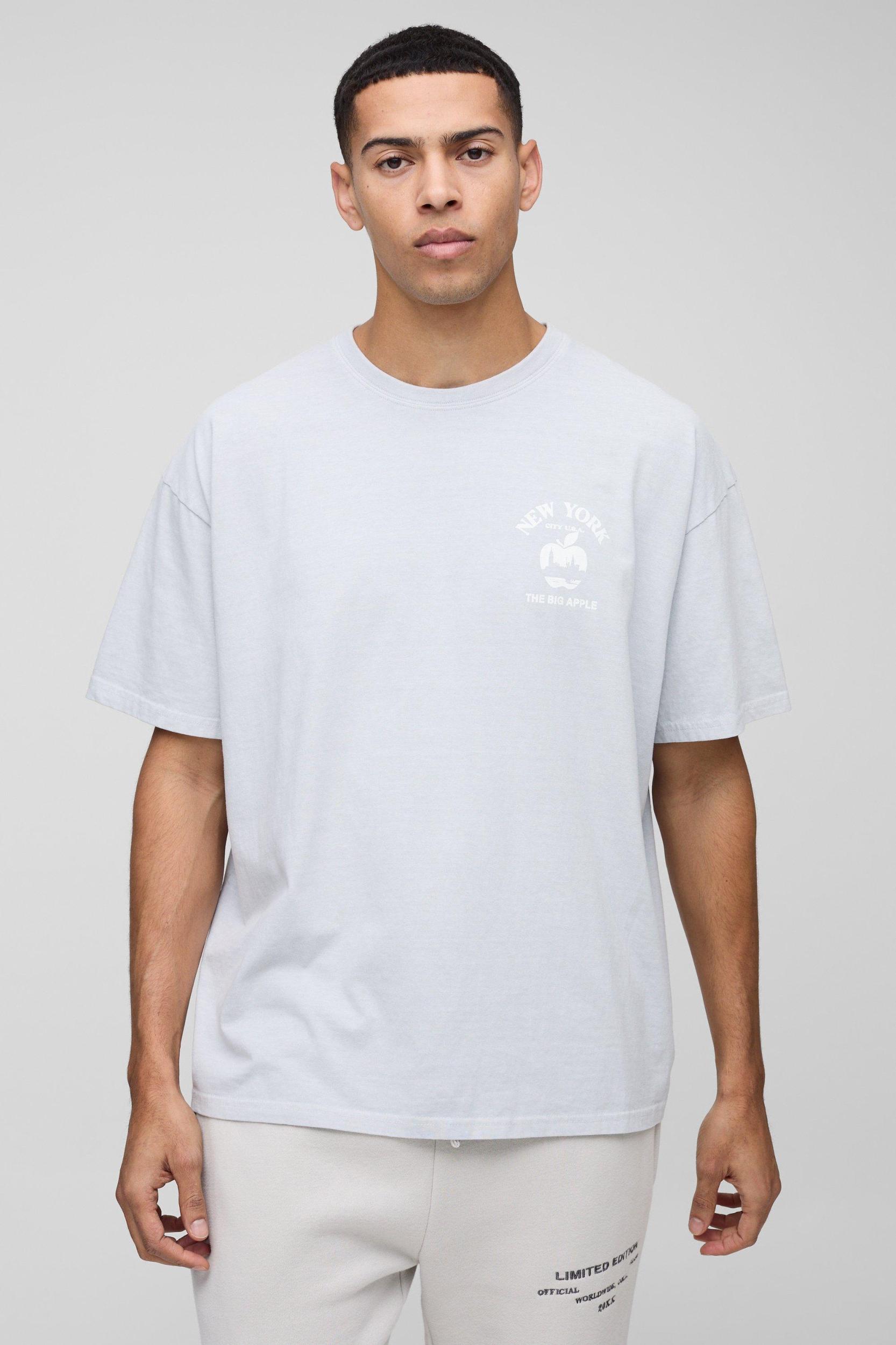 Oversized New York Landscape Print Washed T-Shirt | boohooMAN USA Product Image