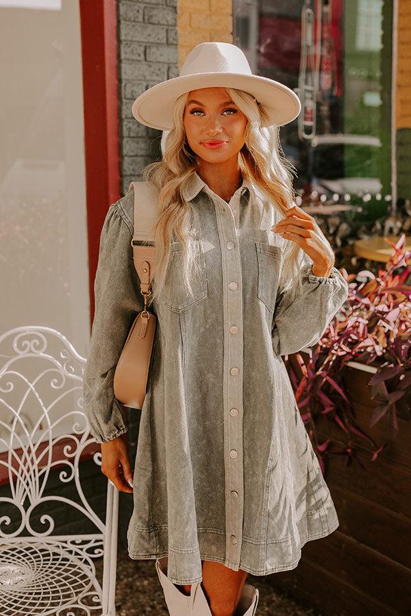 Afternoon Date Denim Mini Dress in Sage Product Image