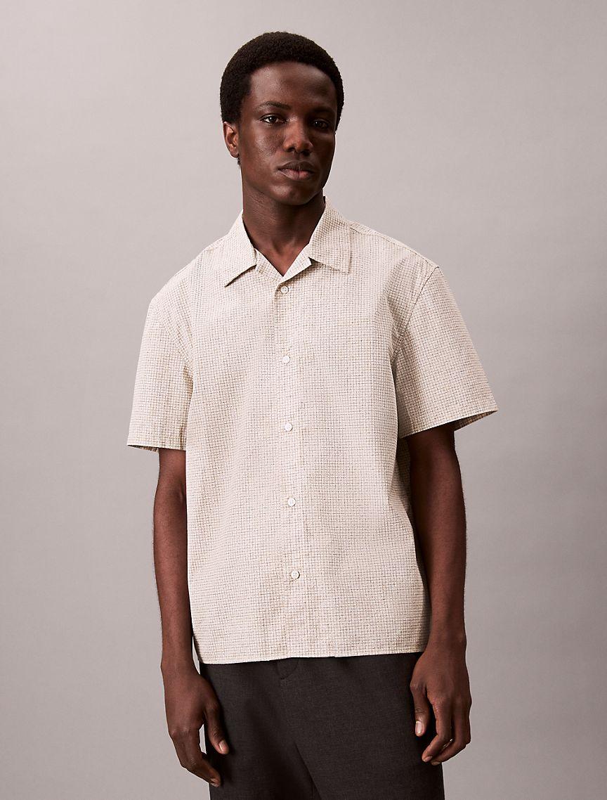 Grid Print Relaxed Button-Down Shirt  Product Image