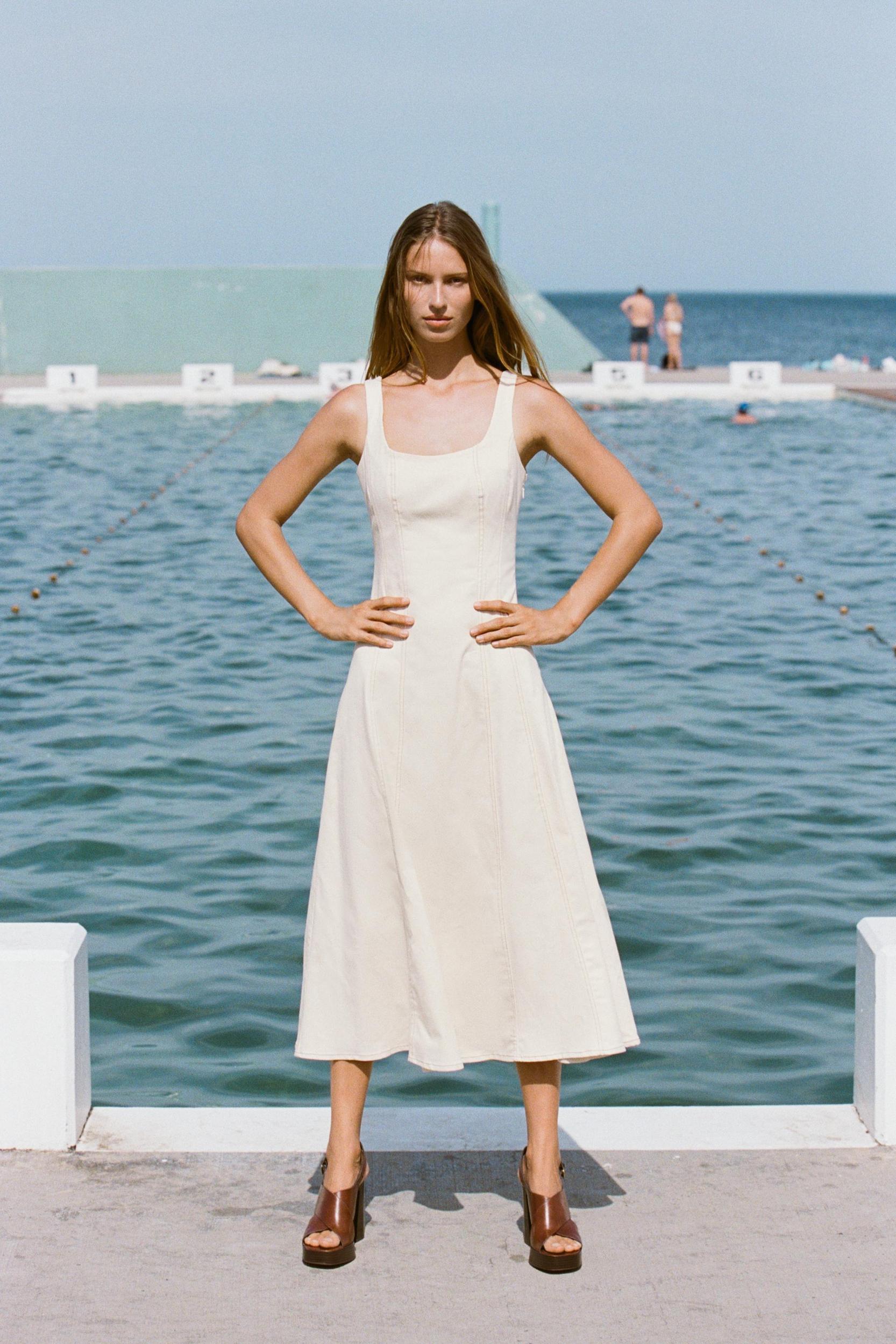 TOPSTITCHED MIDI DRESS Product Image