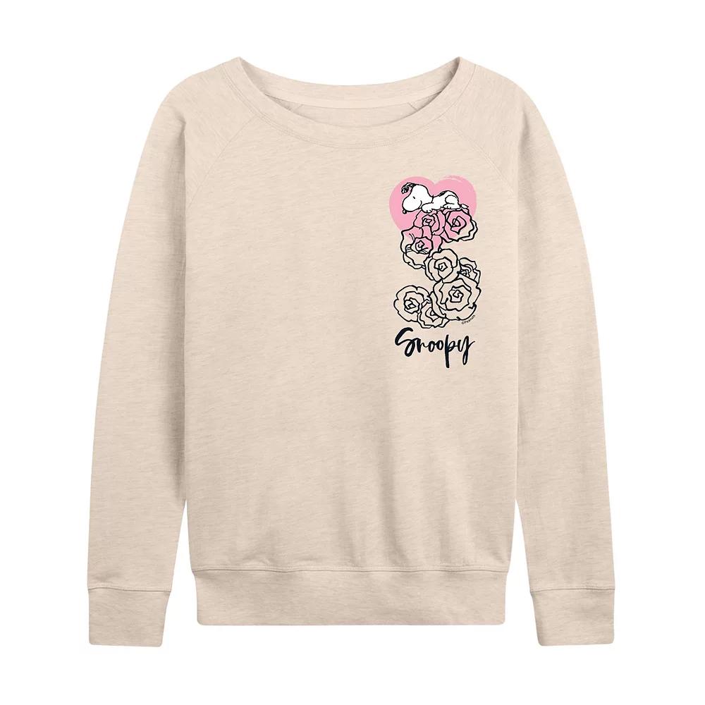 Women's Peanuts Snoopy Valentines Roses French Terry Long Sleeve Tee,  Product Image