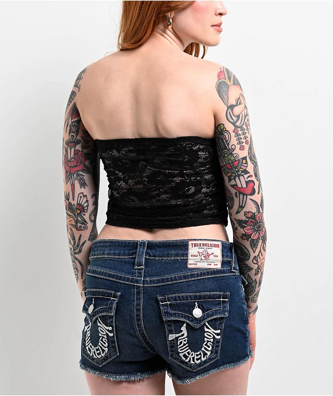 True Religion Ruched Black Lace Tube Top Product Image