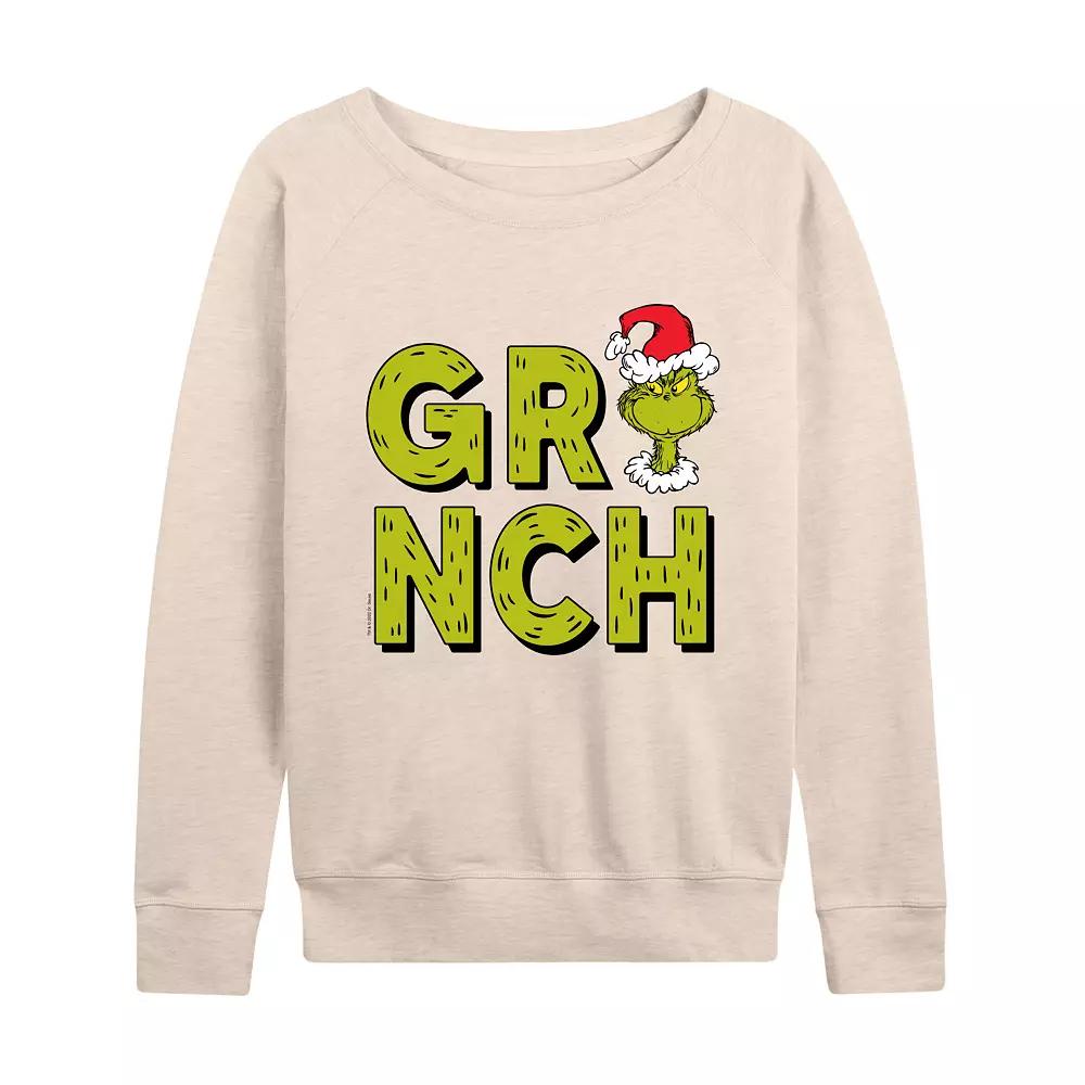 Women's Dr. Seuss Grinch Fur Letters French Terry Long Sleeve Tee,  Product Image