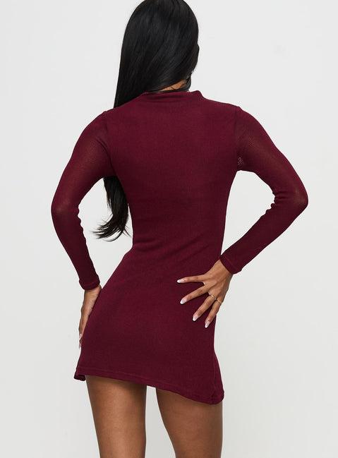 Primavera Long Sleeve Mini Dress Wine Product Image