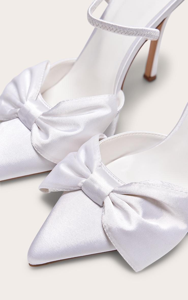 White Satin Point Toe Bow Detail Sling Back Heeled Courts Product Image