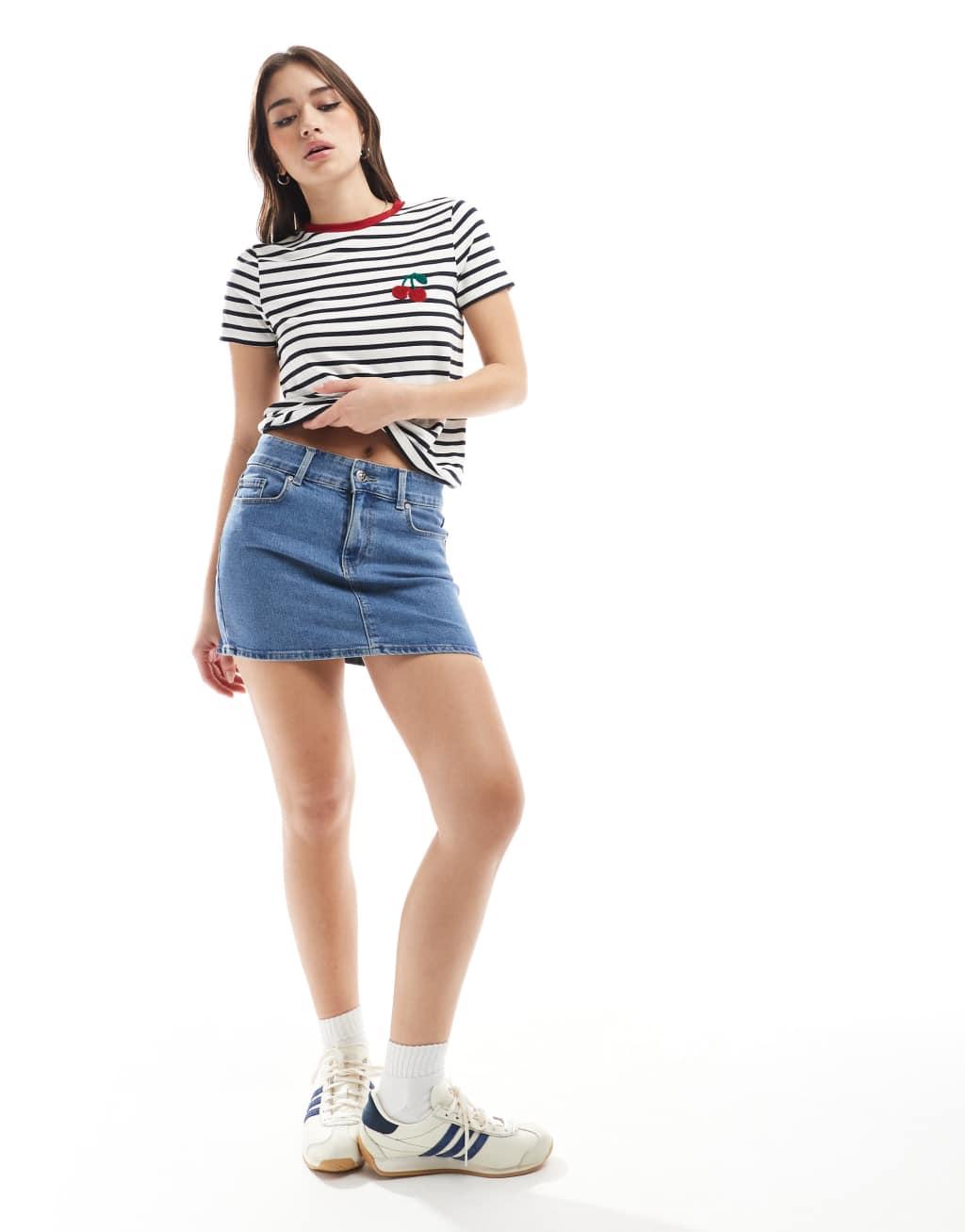ONLY denim mini skirt in light wash blue Product Image