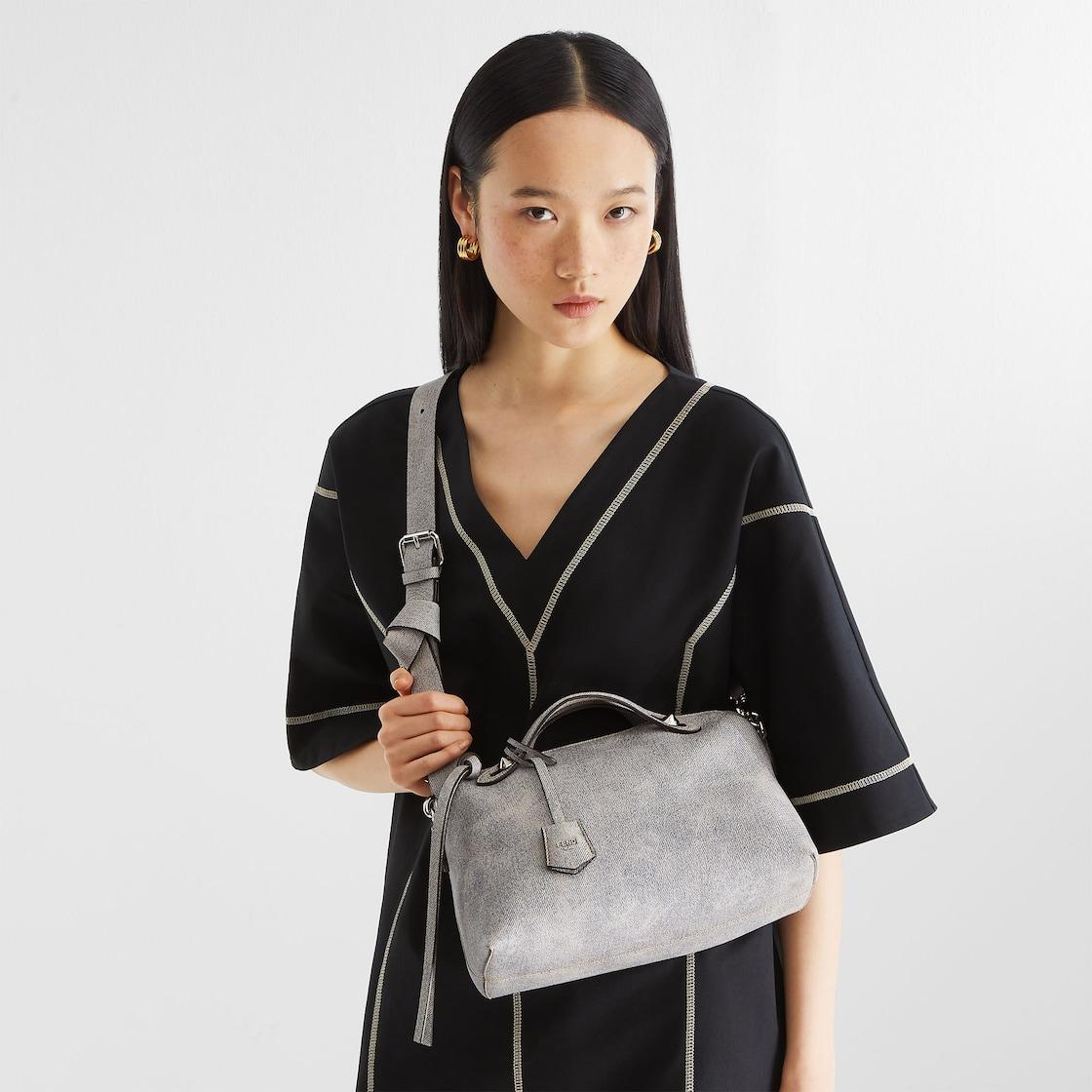 By The Way Soft MediumGray leather bag with a faded denim effect. Product Image