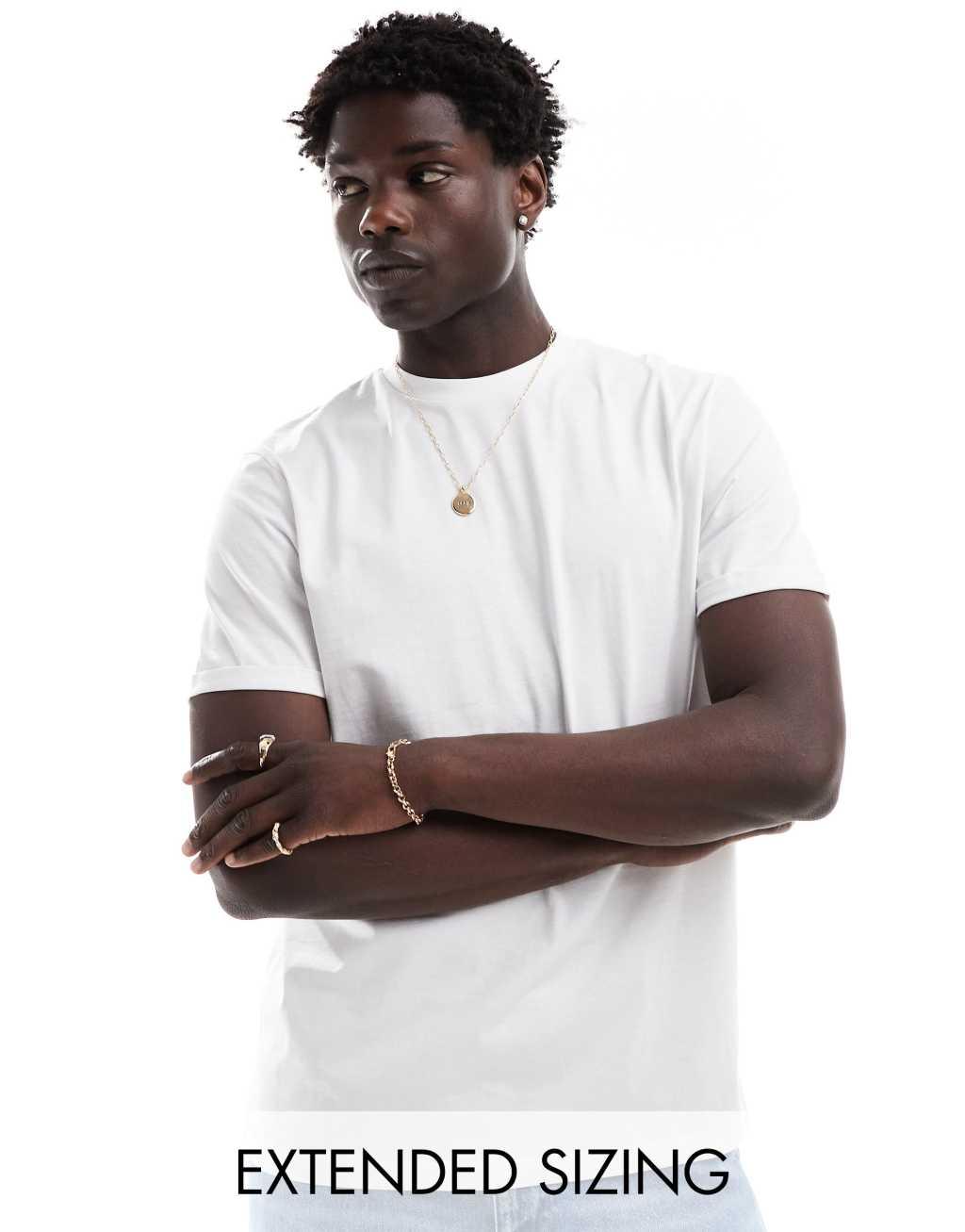 ASOS DESIGN essential crew neck t-shirt with cuffed sleeves in white | ASOS Product Image