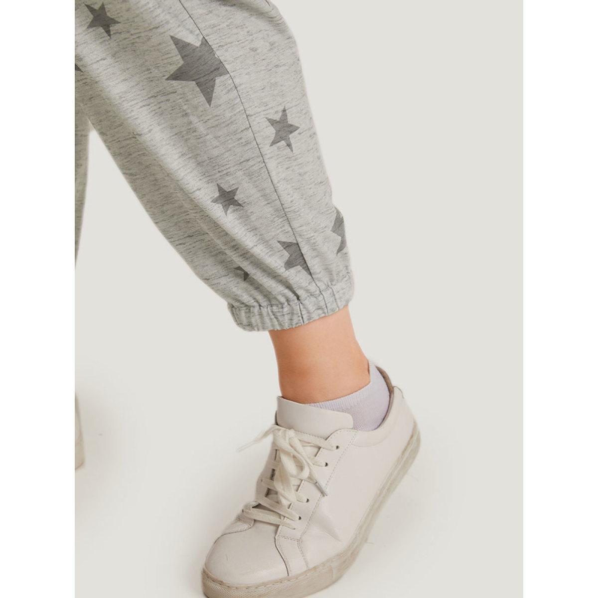 Star Print Pocket Drawstring Sweatpants DarkGray Plus Size Women Casual Dailywear Pocket 12/L Bloomchic Product Image