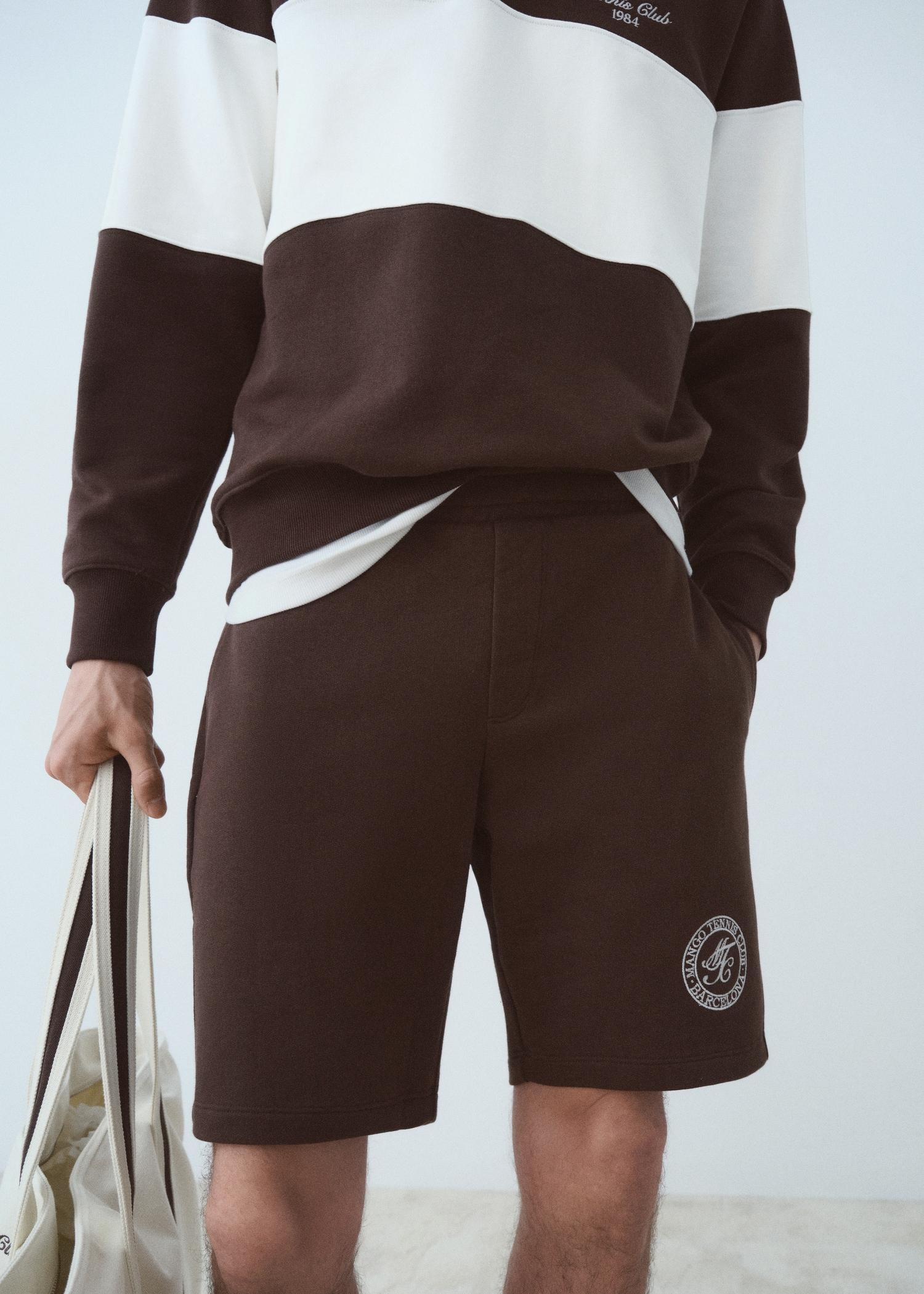 Embroidered cotton bermuda shorts - Men | MANGO USA Product Image