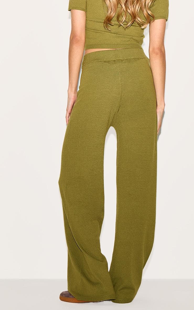 Olive Basic Knit Wide Leg Pants Product Image