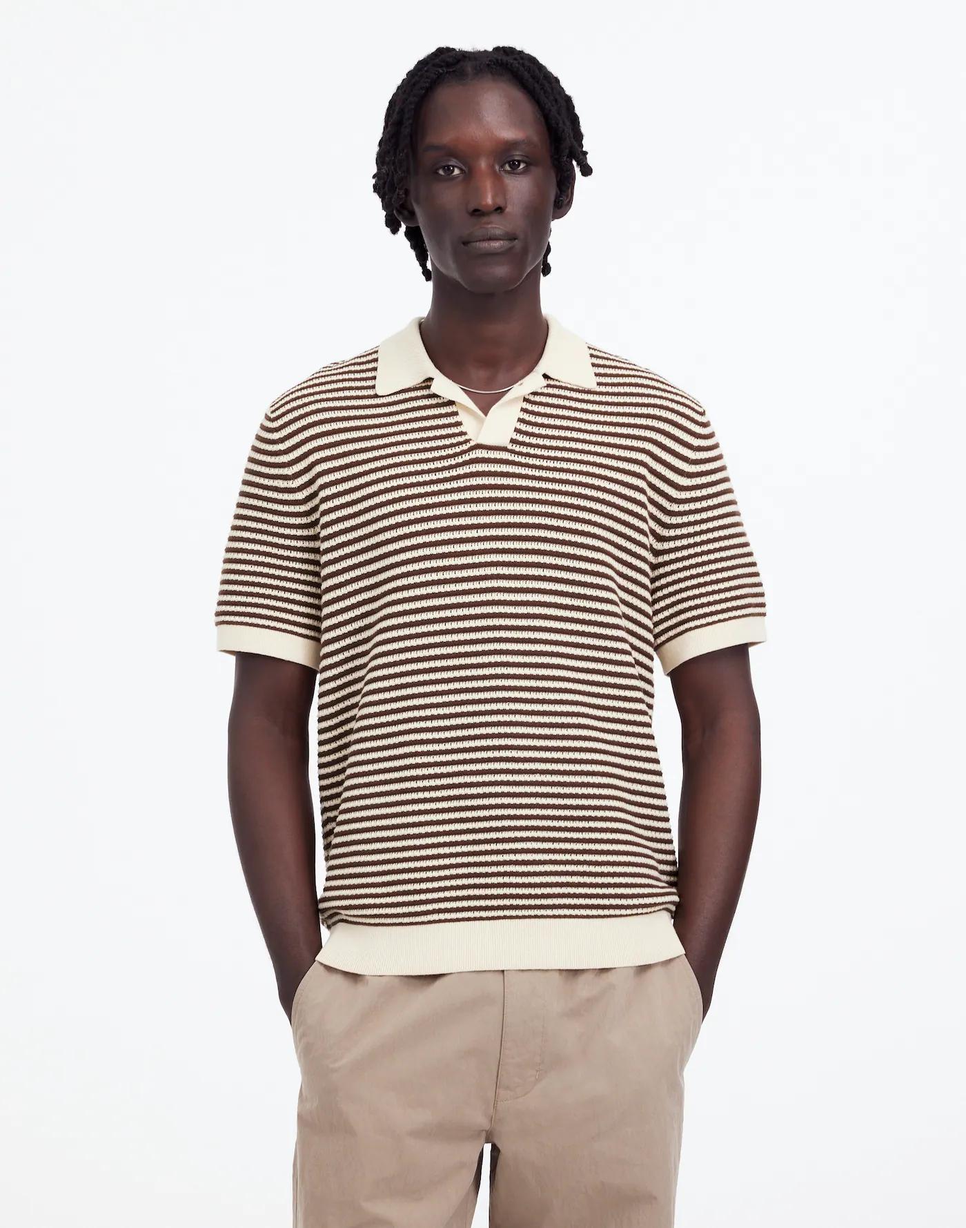 Pointelle Stitch Single-Button Sweater Polo Product Image