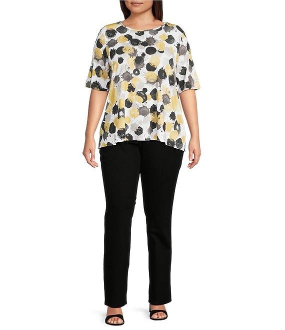 Ali Miles Plus Size Allover Spot Print Round Neck Elbow Sleeve Tunic Product Image