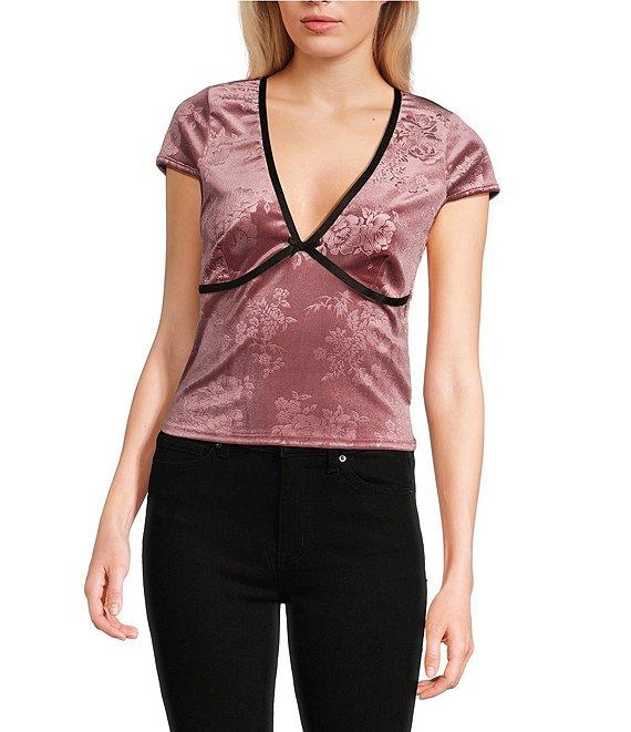 Moa Moa Short Sleeves V-Neck Burnout Velvet Top Product Image