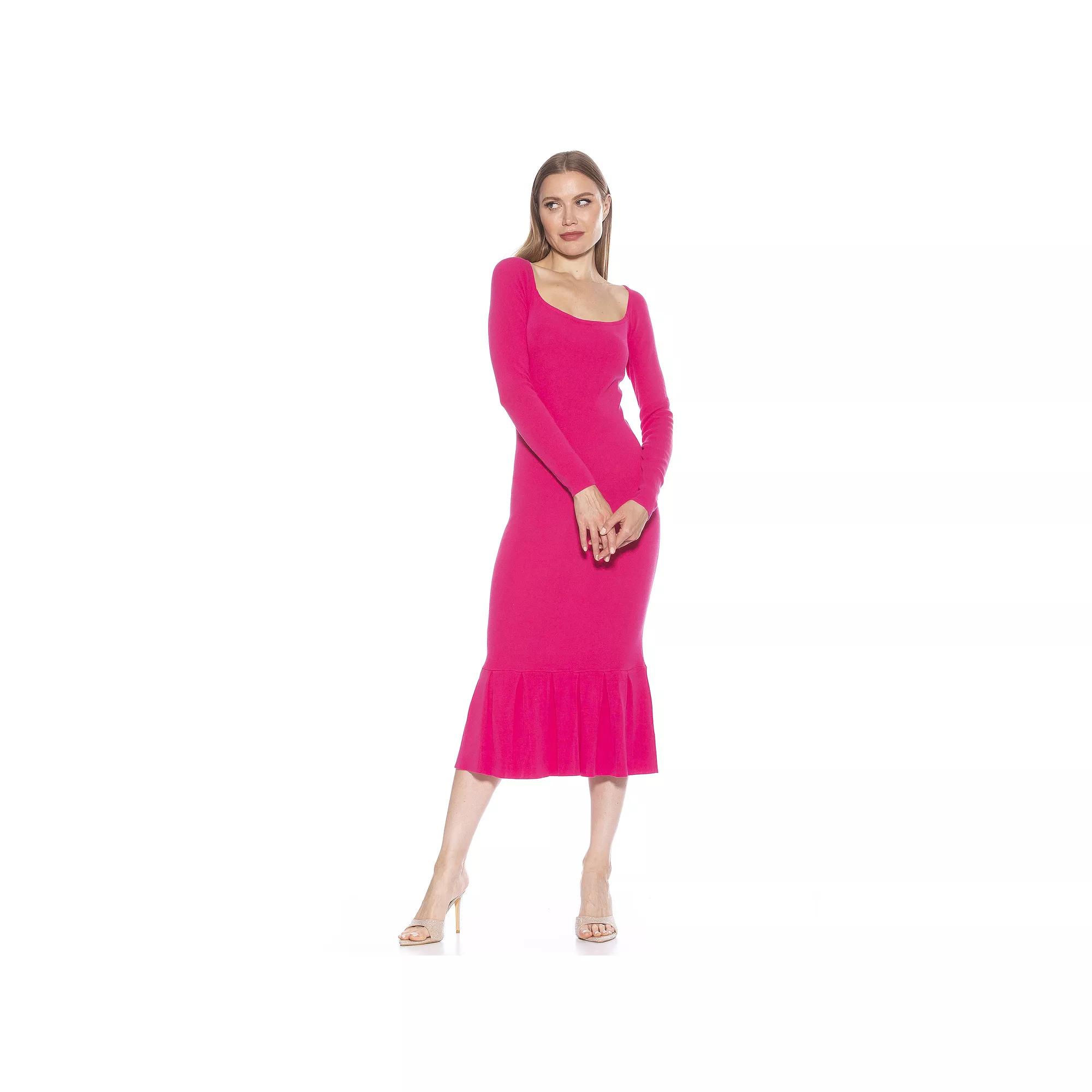 Women's ALEXIA ADMOR Reese Long Sleeve Ribbed Knit Square Neck Midi Dress,  Product Image