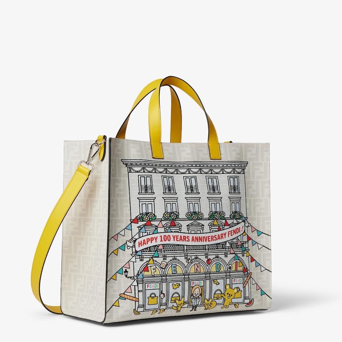 Silvia And The Baguette ShopperWhite FF canvas bag with multicolor print Product Image