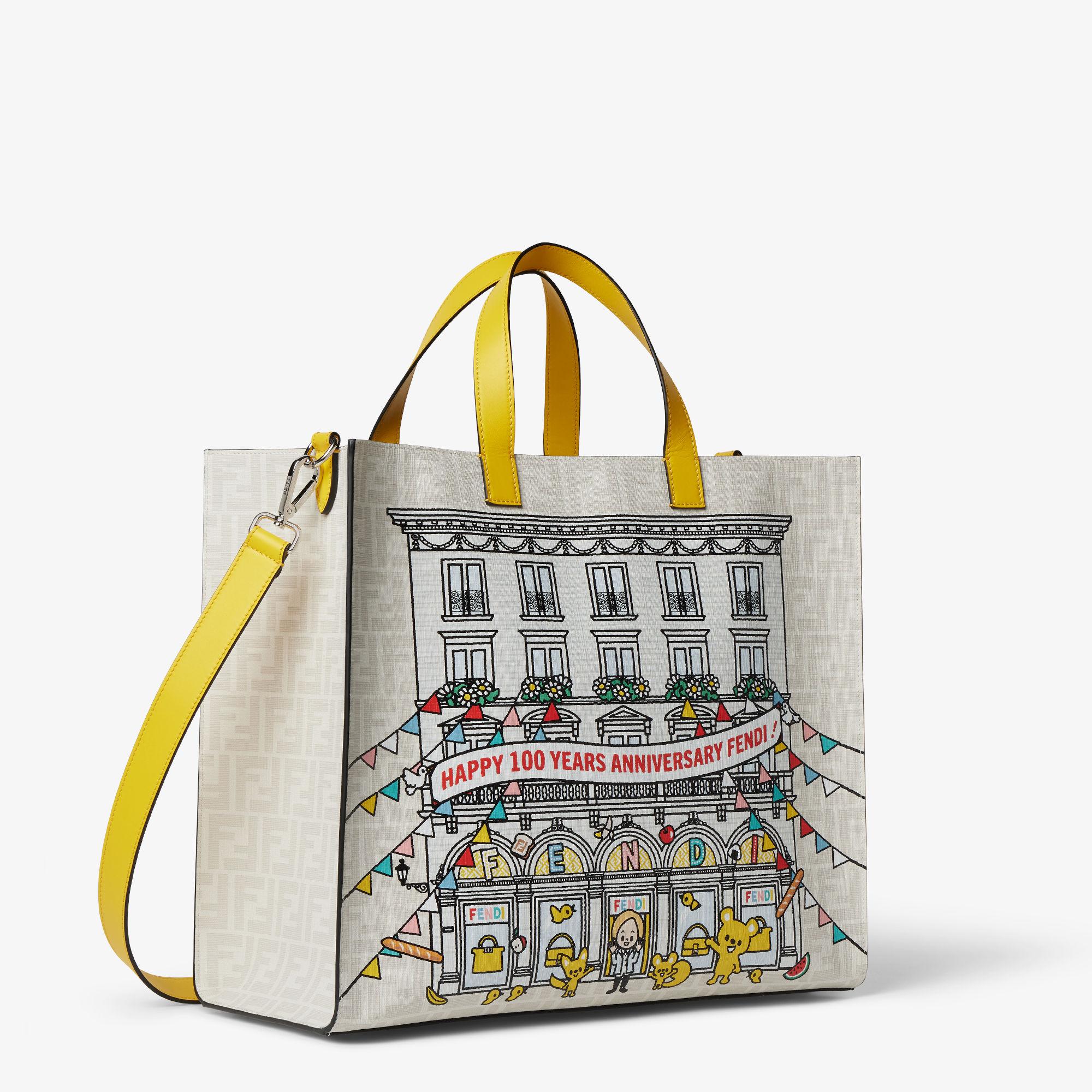 Silvia And The Baguette ShopperWhite FF canvas bag with multicolor print Product Image
