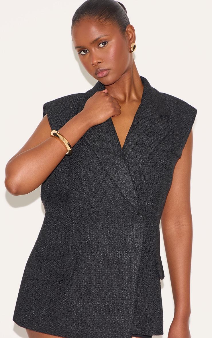 Black Tweed Double Breasted Vest Product Image