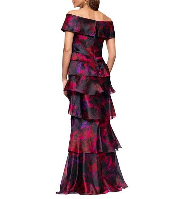 Xscape Off-the-Shoulder Tiered Floral Print Dress Product Image